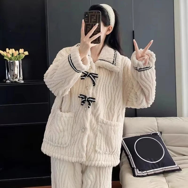 2Pcs/set women's pajamas home wear padded and thickened warm material