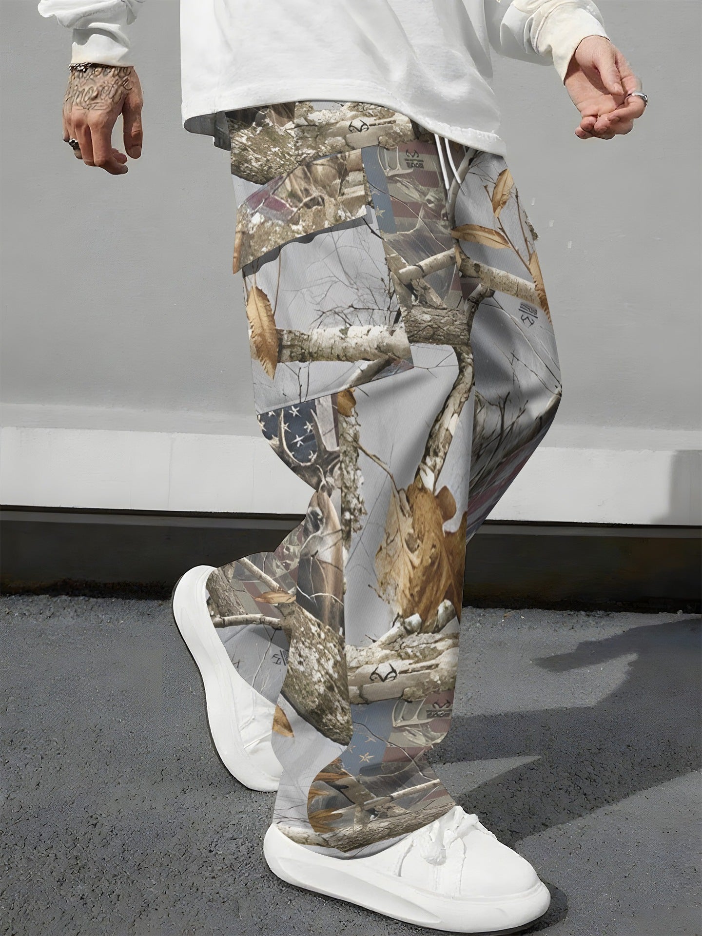 Pink Camo Cargo Pants Printed Design Trendy Casual Loose-Fit Versatile And Breathable Trousers