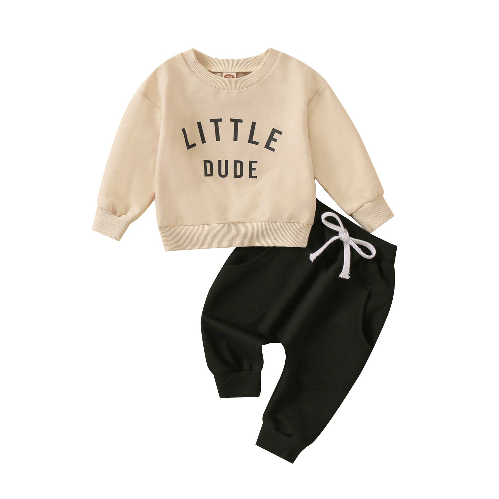 Children's Clothing Round Neck Letter Print Top Solid Color Trousers Sets